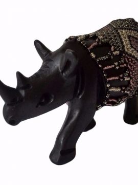 BEADED WOODEN RHINO