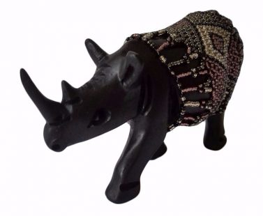 BEADED WOODEN RHINO