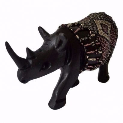 BEADED WOODEN RHINO