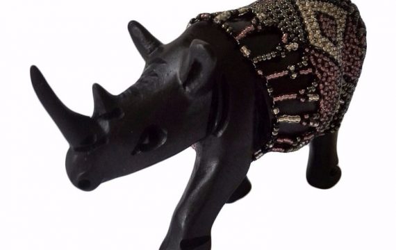 BEADED WOODEN RHINO