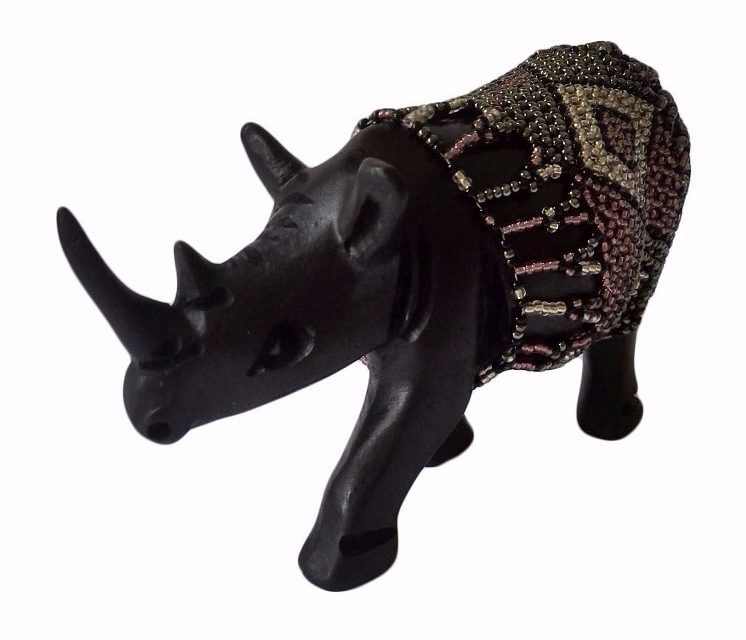 BEADED WOODEN RHINO