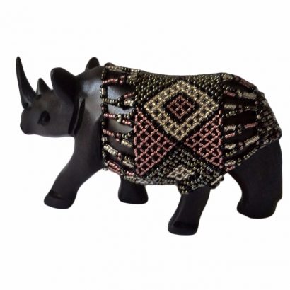 BEADED WOODEN RHINO