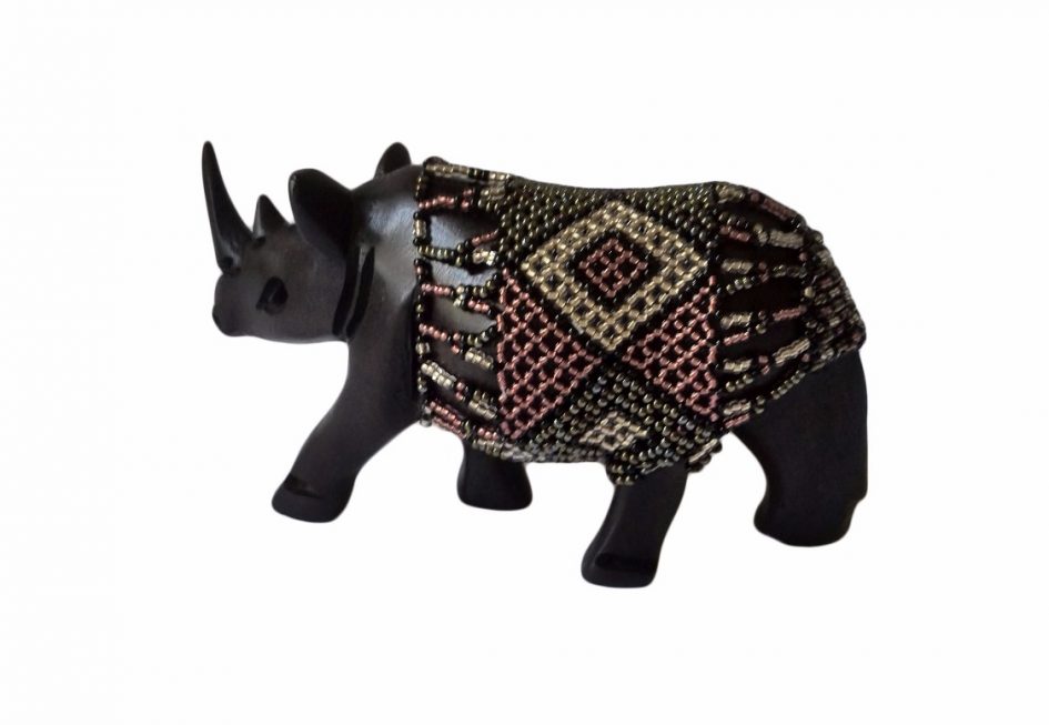 BEADED WOODEN RHINO