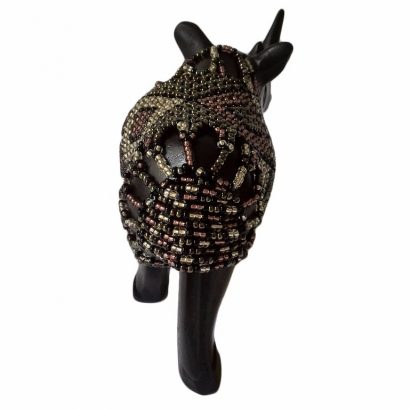 BEADED WOODEN RHINO