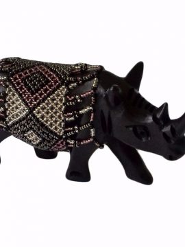 BEADED WOODEN RHINO