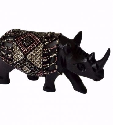 BEADED WOODEN RHINO