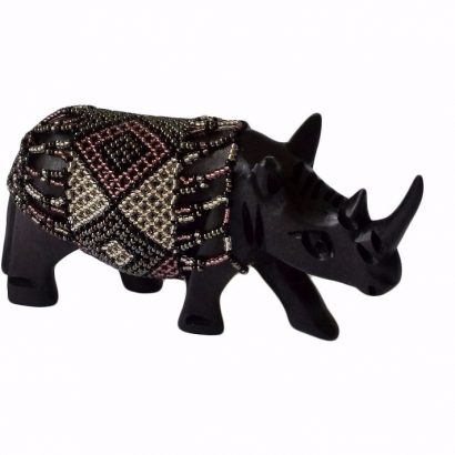 BEADED WOODEN RHINO