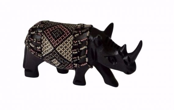 BEADED WOODEN RHINO