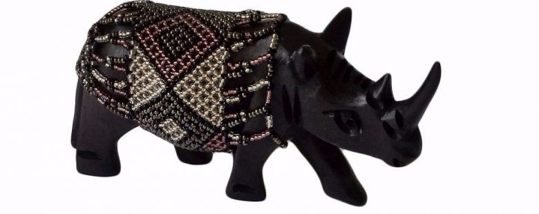 BEADED WOODEN RHINO