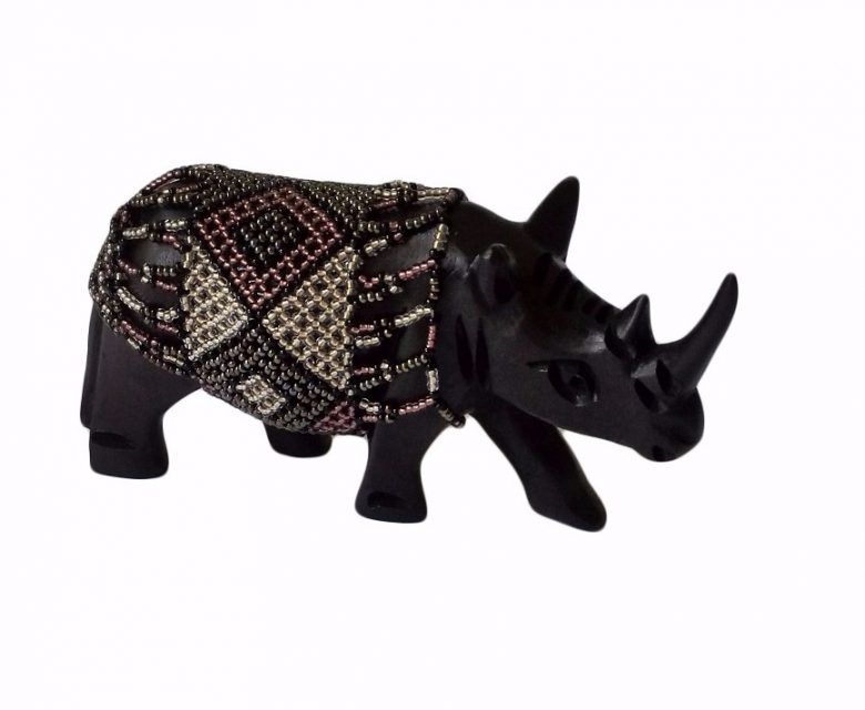 BEADED WOODEN RHINO