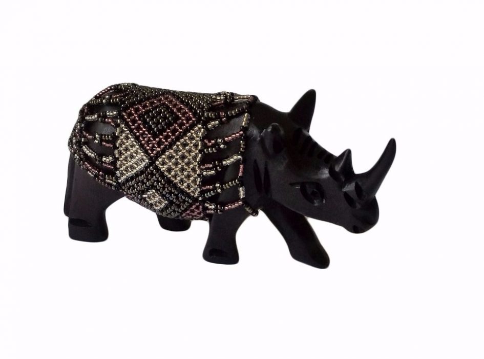 BEADED WOODEN RHINO